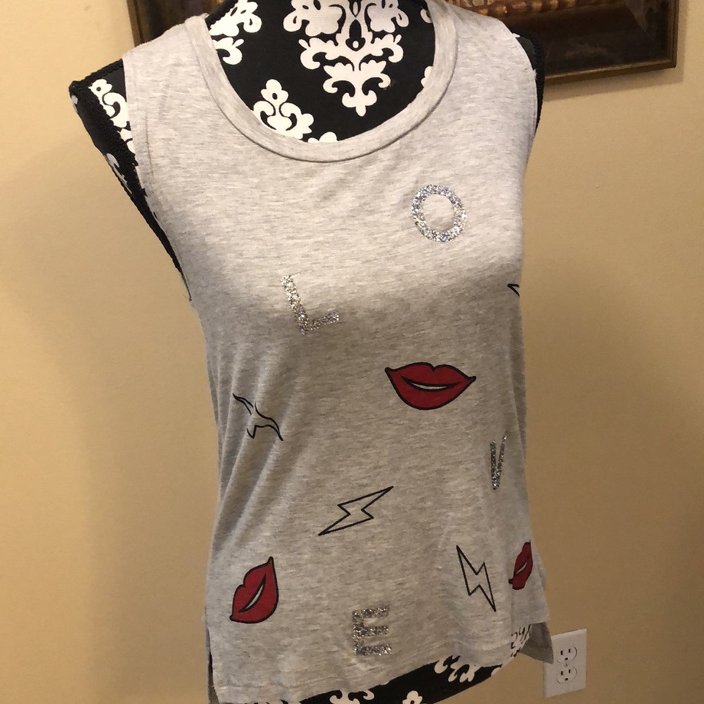 💋LOVE Silver Sparkle Letters & painted 💋💋💋 & ⚡️⚡️⚡️s hi/lo hem comfy tank top